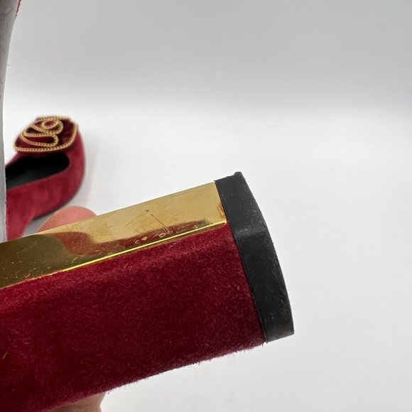 Stuart Weitzman Red Velvet Floral Block Heel Pumps Size 6 1/2 Career Workwear - Picture 8 of 12